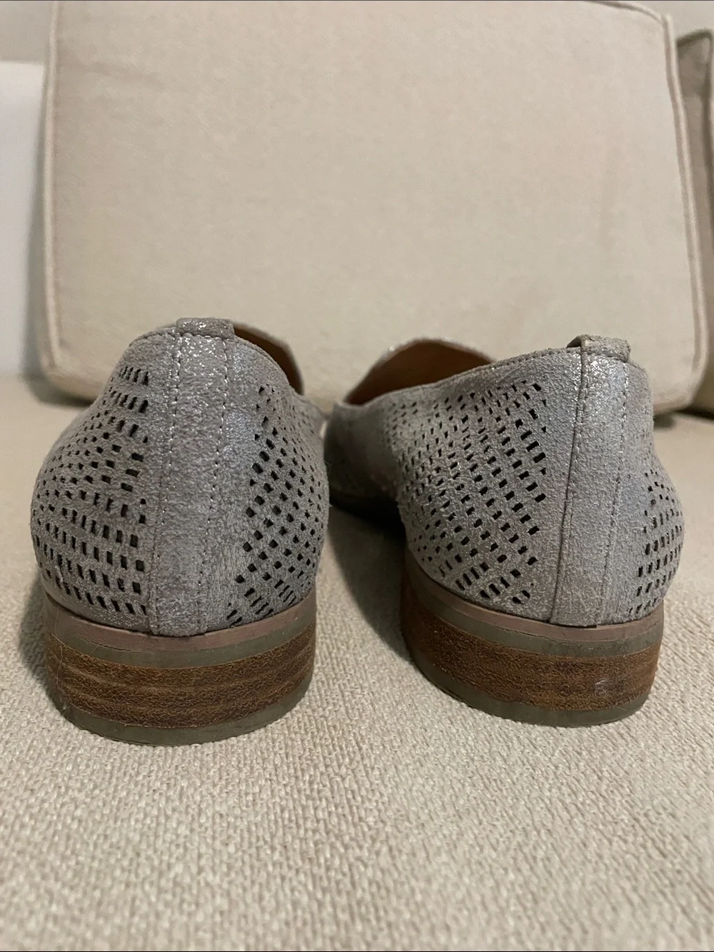Crown Vintage Metallic Silver Perforated Slip-On Loafers. Size 8.5.